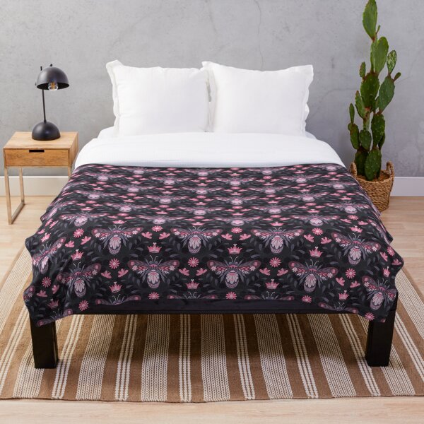 Item preview, Floral Queen Bee and HoneyComb Pattern Grey Red Pink on Grey  designed and sold by Guided by Light Art.