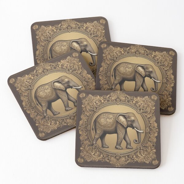 Item preview, Golden flower elephant antique vintage style. designed and sold by Artchara..