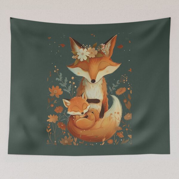 Item preview, Fox and flowers with baby - a loving family of foxes  designed and sold by ArtPompon.