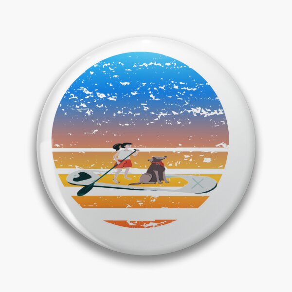 Item preview, Design of a girl and her Labrador dog enjoying paddleboarding and SUB Yoga, on a retro sunset. the best gift designed and sold by StyleFused.