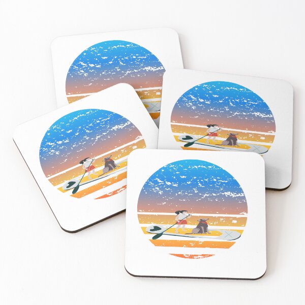 Item preview, Design of a girl and her Labrador dog enjoying paddleboarding and SUB Yoga, on a retro sunset. the best gift designed and sold by StyleFused.