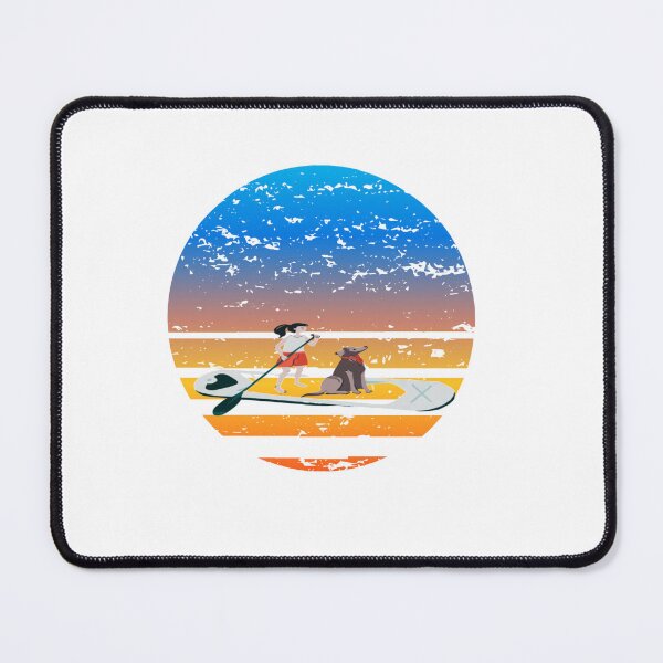 Item preview, Design of a girl and her Labrador dog enjoying paddleboarding and SUB Yoga, on a retro sunset. the best gift designed and sold by StyleFused.