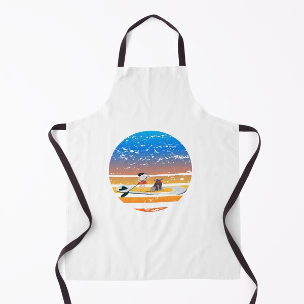 Item preview, Design of a girl and her Labrador dog enjoying paddleboarding and SUB Yoga, on a retro sunset. the best gift designed and sold by StyleFused.