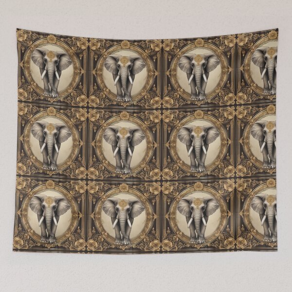 Item preview, Golden flowers and elephants designed and sold by Artchara..