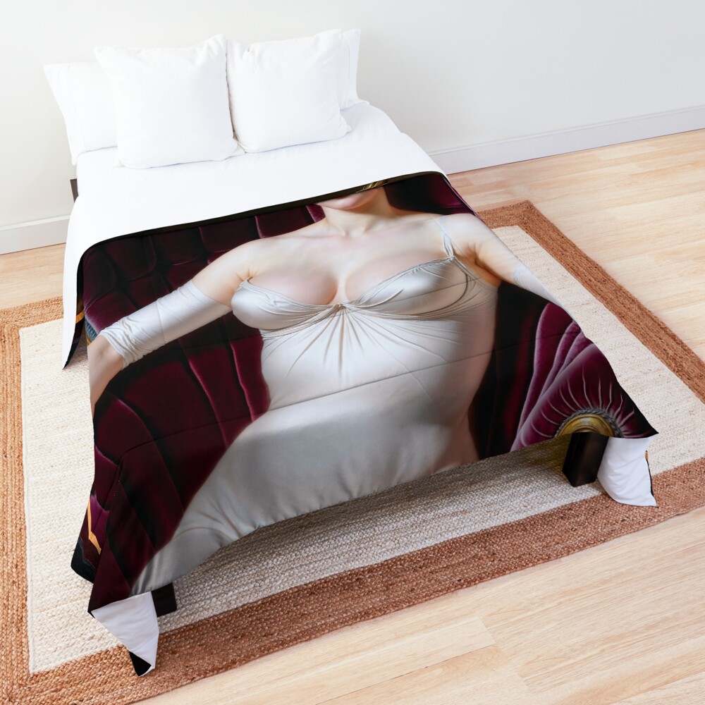 Exquisite Retro Hollywood Glamour Pin-Up Blonde Beauty Alluring AI Concept Art by Xzendor7 Decorative Art Print Comforter