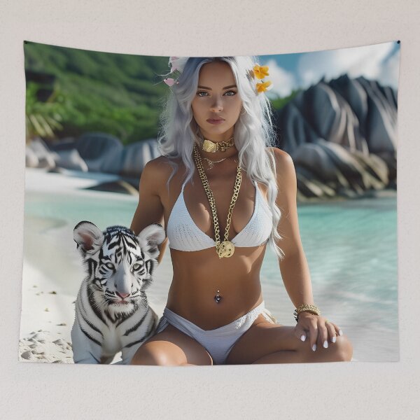 Item preview, Model on the beach with tiger designed and sold by Frank-Farran.