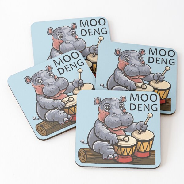 Item preview, Funny Moo Deng Baby Pygmy Hippo Playing Bongo Drums designed and sold by Nature's Fancy.