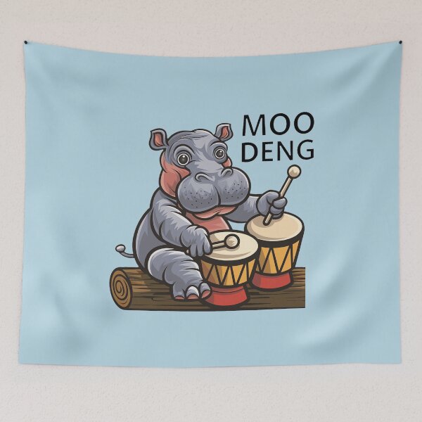 Item preview, Funny Moo Deng Baby Pygmy Hippo Playing Bongo Drums designed and sold by Nature's Fancy.