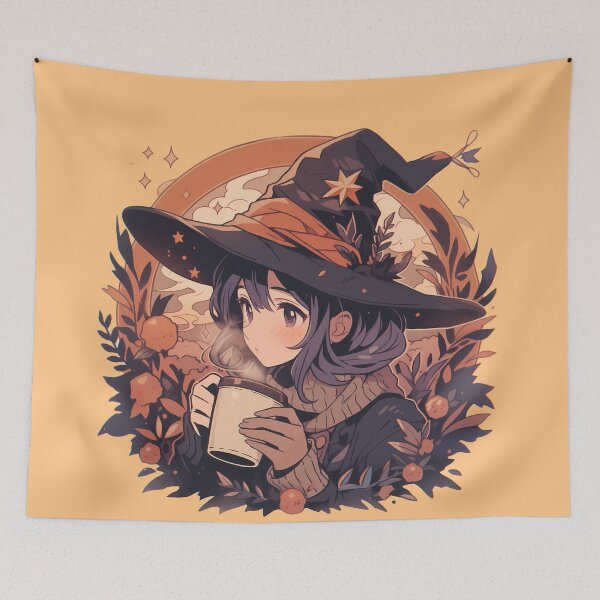 Item preview, Little witch drinking coffee designed and sold by WoollenLlama.