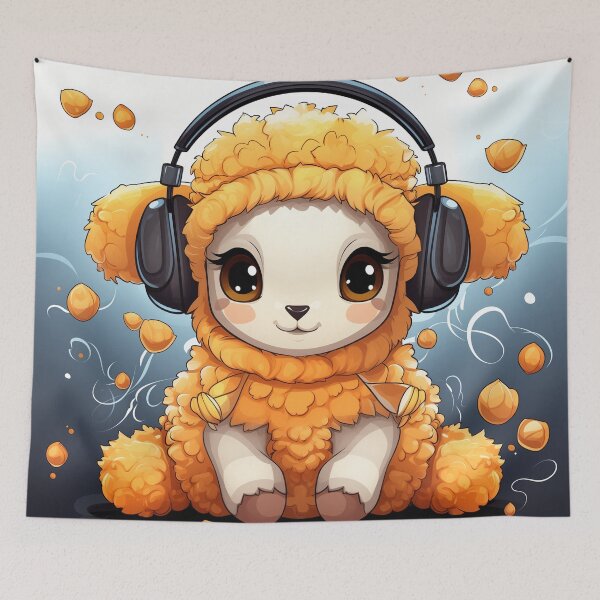 Item preview, Cute Kawaii Sheep in Headphones – Musical Cloud designed and sold by DotLineColor.