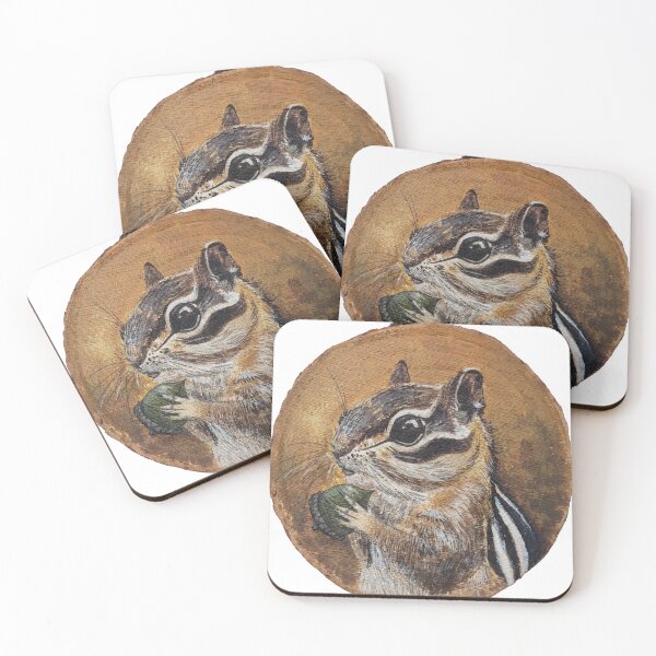 Item preview, Chipmunk holding Acorn on wood slab designed and sold by MiscellaneousArts.