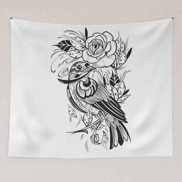 Item preview, Bird with rose art nouveau style designed and sold by 7Delamancha.