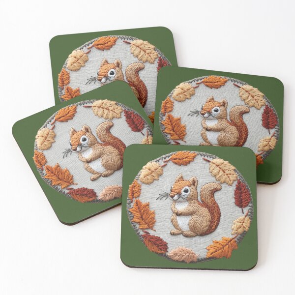 Item preview, cute sewn patch style autumn leaves squirrel fall vibes designed and sold by Alyn8.
