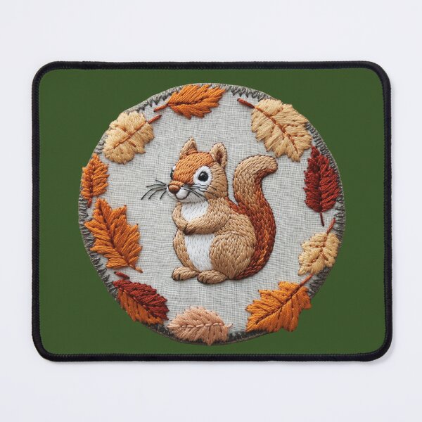 Item preview, cute sewn patch style autumn leaves squirrel fall vibes designed and sold by Alyn8.