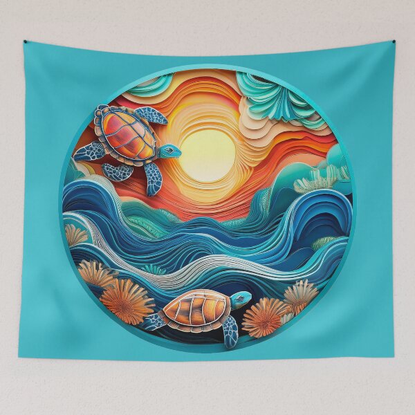Item preview, Sea Turtle Sunset and Waves Retro Vintage Turtle Artwork designed and sold by Mandeville Photography.