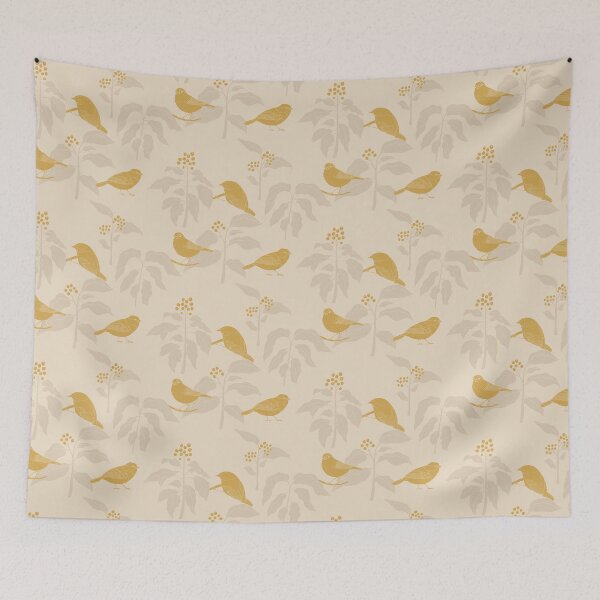 Item preview, Backyard plants with berries and backyard birds on cream designed and sold by aysegulkacar.