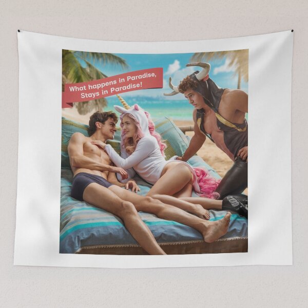 Item preview, What Happens In Paradise Stays - Unicorn - Bull - White designed and sold by JLEmporium.