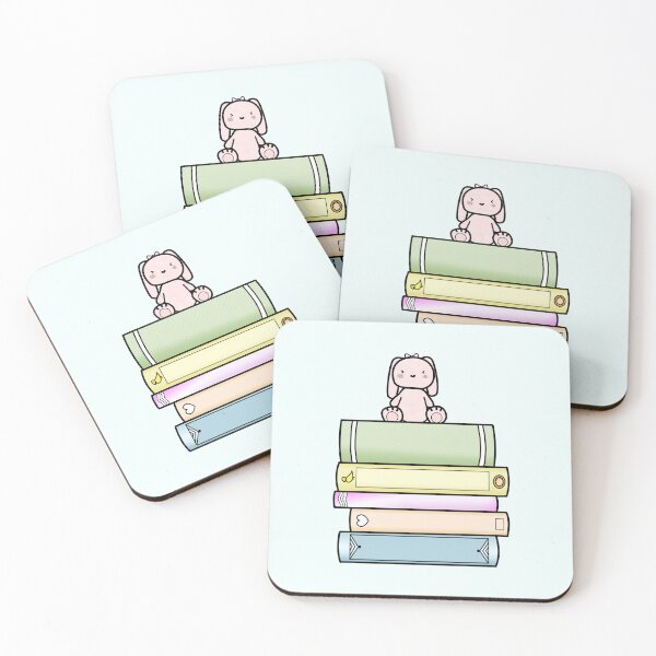 Item preview, Book Stack and Bunny: Brown Pastel version with Pink Bunny designed and sold by ClearAndHappy.