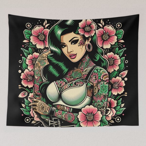 Item preview, Cute Old School Tattoo Girl designed and sold by PulpVintage.