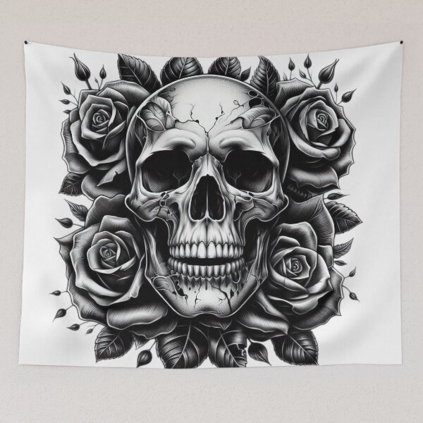 Item preview, Skull skeleton with roses ,  Halloween  tattoo ,  Halloween Skull  designed and sold by Expressions-Sel.