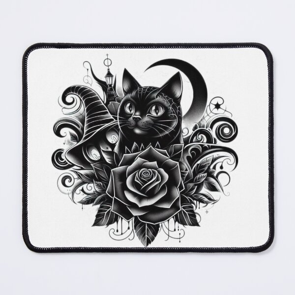 Item preview, black cat with rose and magic hat, Halloween black cat,Witchs Cat, Halloween tattoo , halloween witchs cat designed and sold by Expressions-Sel.