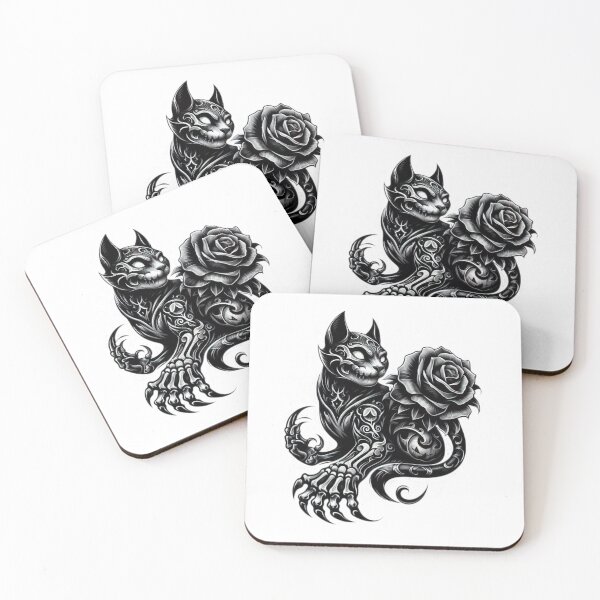 Item preview, black cat trable with claws and rose, Halloween black cat,Witchs Cat,  Halloween  tattoo , halloween witchs cat  designed and sold by Expressions-Sel.