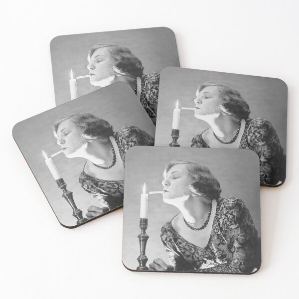 Item preview, Woman Lighting Cigarette From Candle, Vintage Black and White Old Photo designed and sold by modernretro.