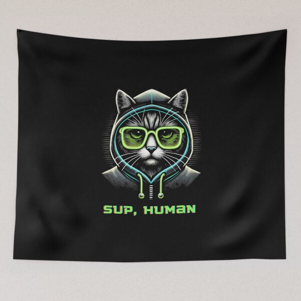 Item preview,  Sup, Human - Cool Cat with Neon Glasses designed and sold by Jlarussoart.