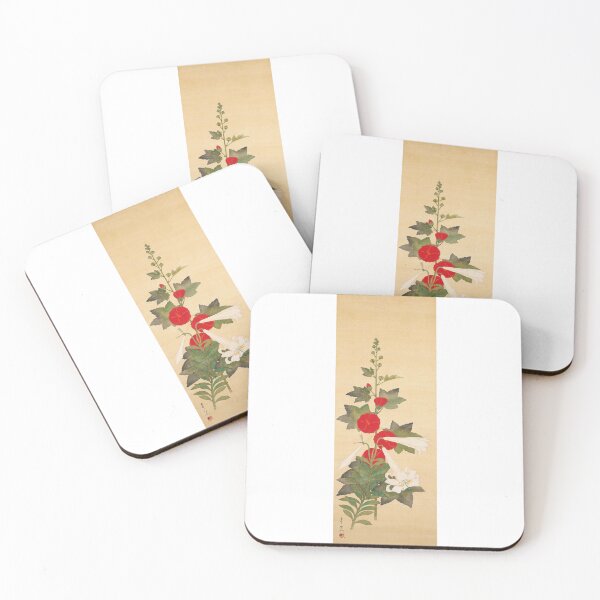 Item preview, Hollyhock and Lilies by Suzuki Kiitsu designed and sold by EmeraldeaArt.