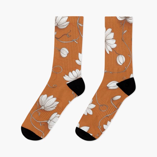 Item preview, White Flower Blossoms And Vines On Halloween Orange Background designed and sold by burbankdesigns.
