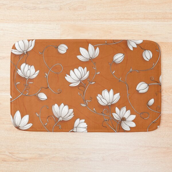 Item preview, White Flower Blossoms And Vines On Halloween Orange Background designed and sold by burbankdesigns.