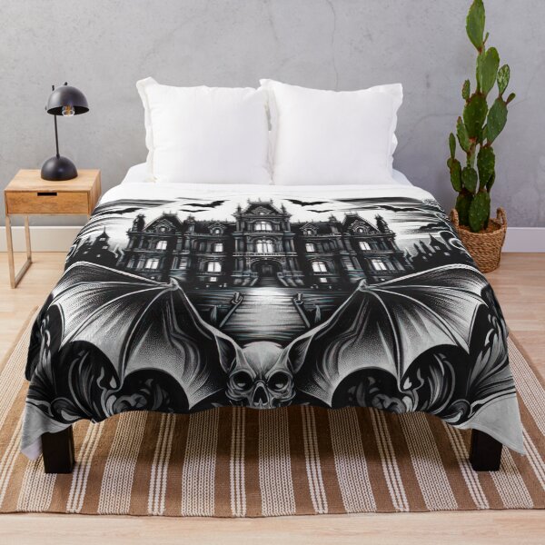 Item preview, castle with full moon, bats and skulls ,Halloween tattoo, Halloween skulls,halloween castle designed and sold by Expressions-Sel.