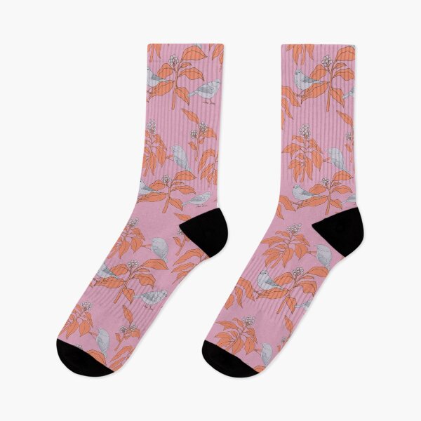 Item preview, Backyard plants with berries and backyard birds on pink designed and sold by aysegulkacar.