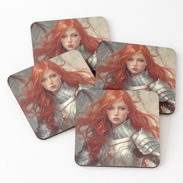 Item preview, Redhead Knight with Silver Armour - Art Nouveau Style designed and sold by ArtNouveauChic.