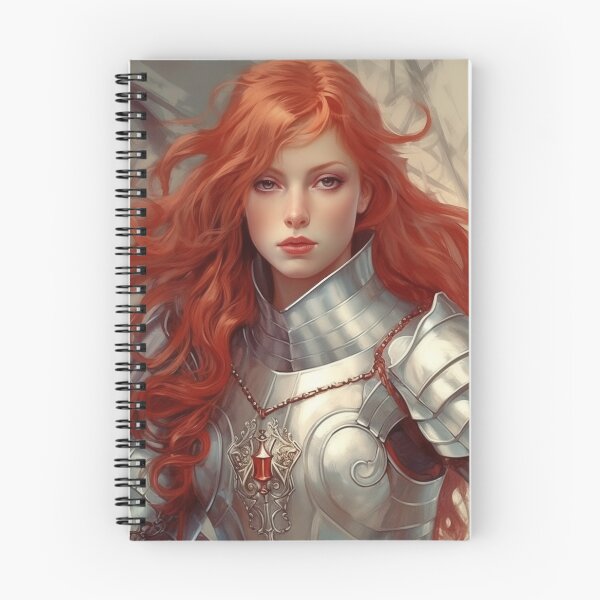 Item preview, Redhead Knight with Silver Armour - Art Nouveau Style designed and sold by ArtNouveauChic.