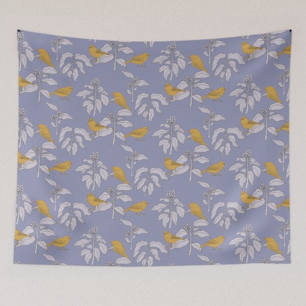 Item preview, Backyard plants with berries and backyard birds on lavender designed and sold by aysegulkacar.