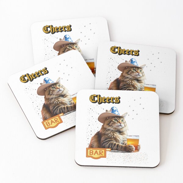 Item preview, cowboy cat with stars and a drink designed and sold by GinnyGi.
