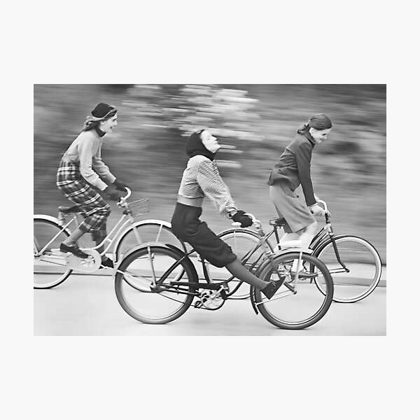 Item preview, Women Riding Bicycles, Vintage Black and White Old Photo designed and sold by modernretro.