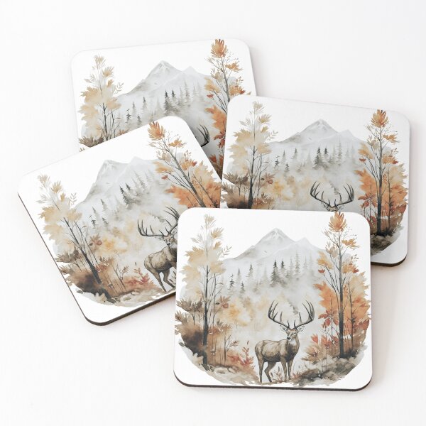 Item preview, Elk in Autumn Mountain Landscape Illustration designed and sold by SweetlanArt.