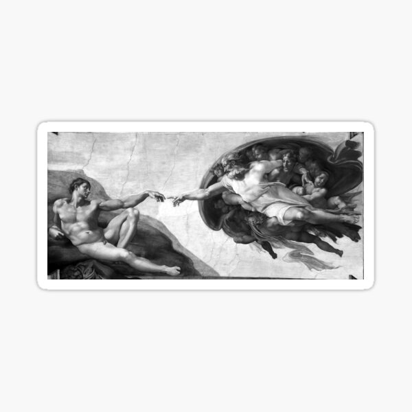 Black and White Creation of Adam Painting by Michelangelo Sistine Chapel Sticker