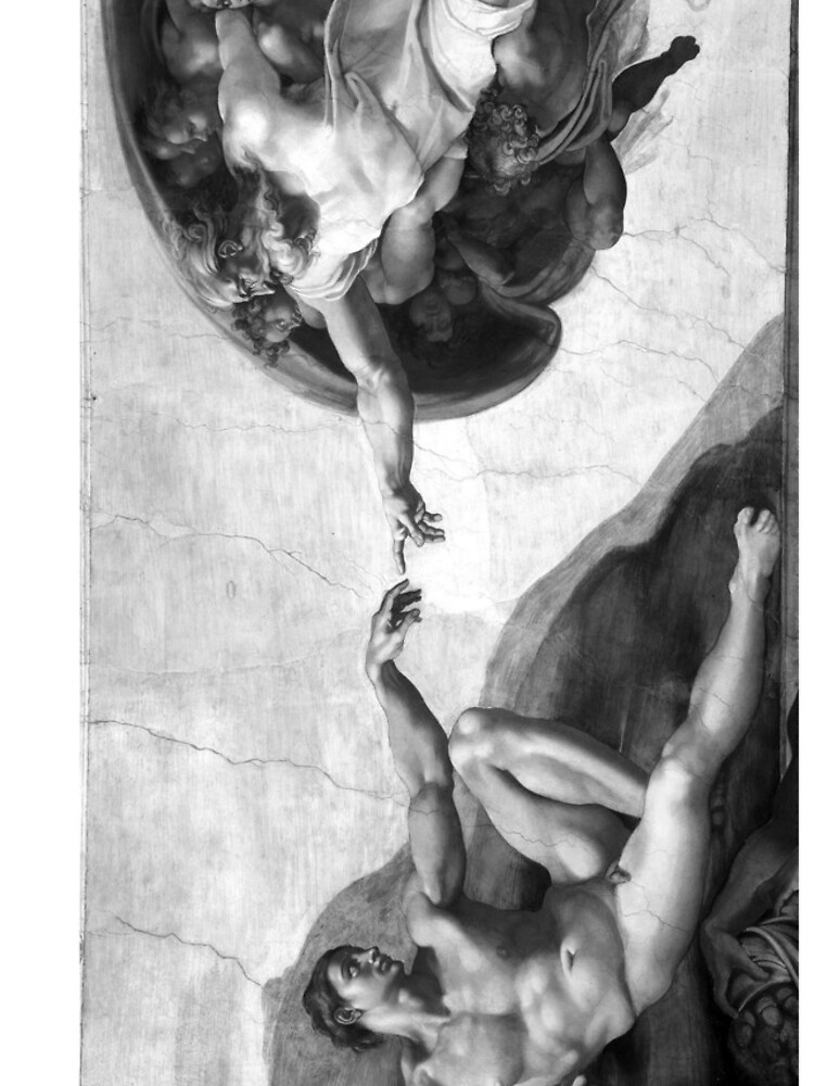 Black and White Creation of Adam Painting by Michelangelo Sistine Chapel by podartist