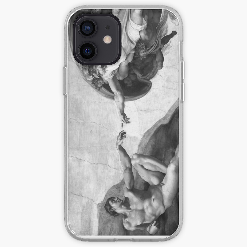Black and White Creation of Adam Painting by Michelangelo Sistine Chapel iPhone Case & Cover