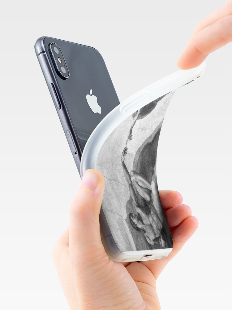 Alternate view of Black and White Creation of Adam Painting by Michelangelo Sistine Chapel iPhone Case & Cover