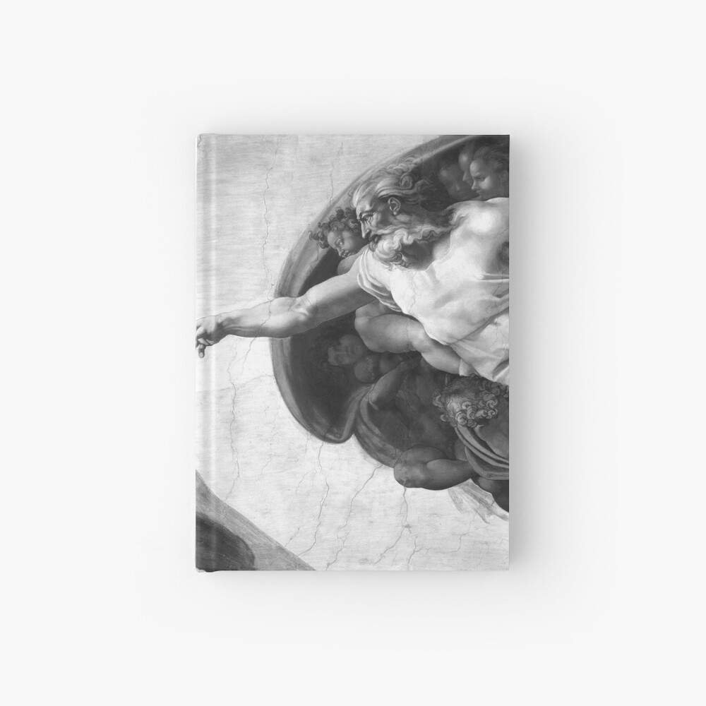 Black and White Creation of Adam Painting by Michelangelo Sistine Chapel Hardcover Journal