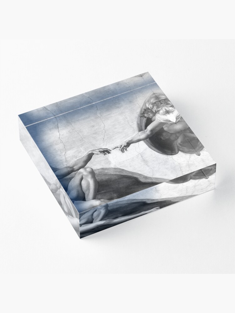 Alternate view of Black and White Creation of Adam Painting by Michelangelo Sistine Chapel Acrylic Block