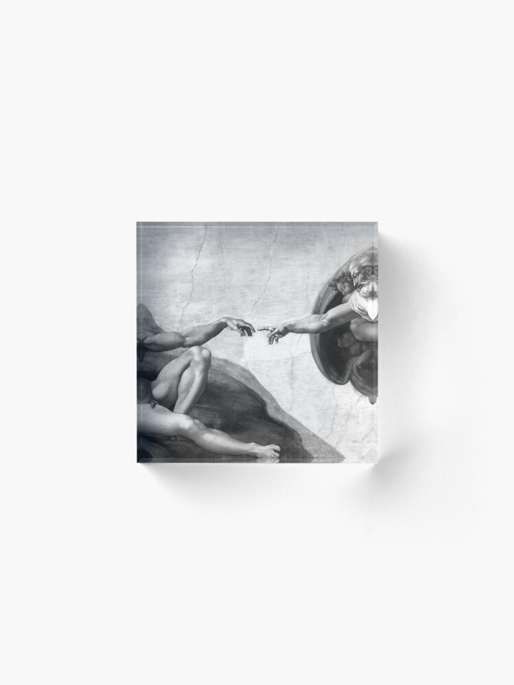Alternate view of Black and White Creation of Adam Painting by Michelangelo Sistine Chapel Acrylic Block