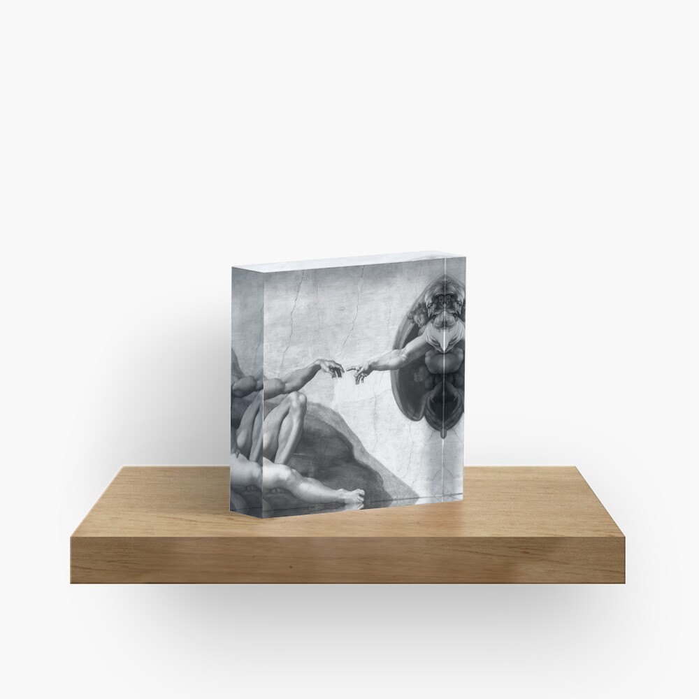 Black and White Creation of Adam Painting by Michelangelo Sistine Chapel Acrylic Block