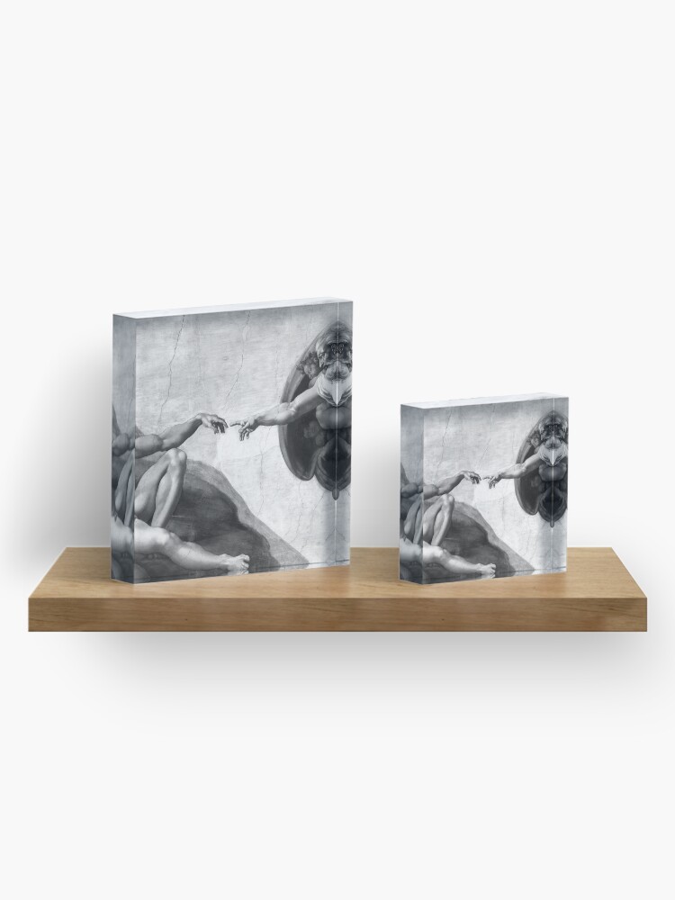Alternate view of Black and White Creation of Adam Painting by Michelangelo Sistine Chapel Acrylic Block