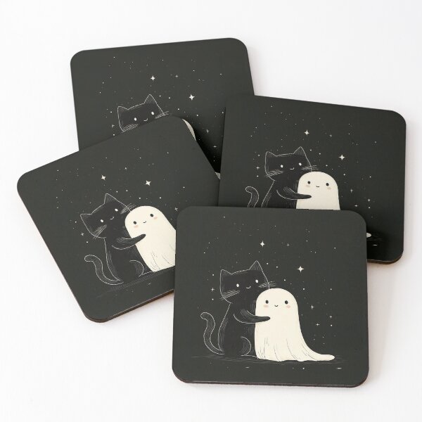 Item preview, Cute Black Cat And Ghost Friendship designed and sold by DreamyLemons.
