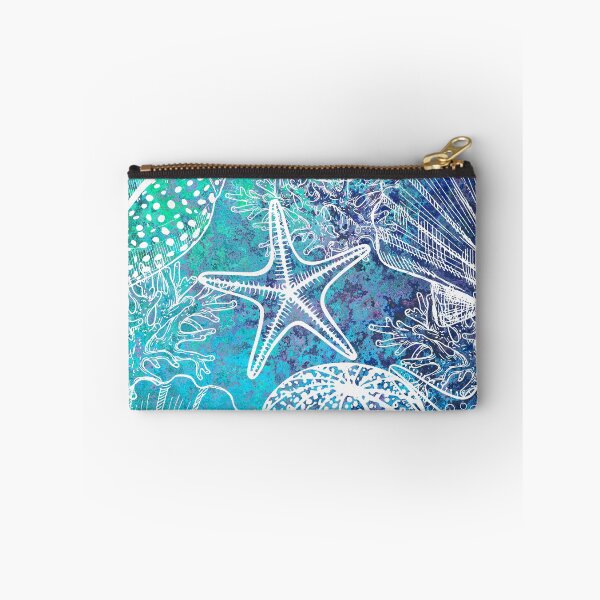 Aperçu de l'œuvre Bleu sarcelle Aqua Étoiles de mer Coquillages Vie marine Corail créée et vendue par SeaStarAlex.